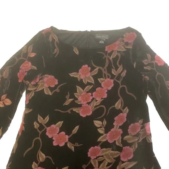 JESSICA HOWARD Black Velvet Burnout Floral‎ Balloon Sleeve Dress 90s Y2K 12 - Picture 7 of 16